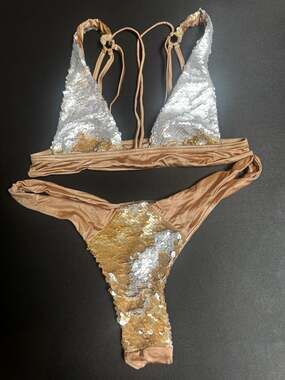 Beach Bunny Sirens Song Gold & Silver Sequin Bikini Set Size XS